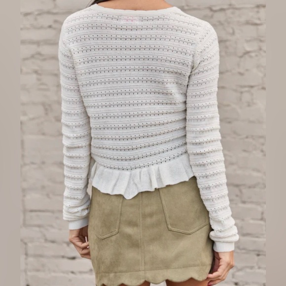 Pink Lily Cream Knit Sweater with Ruffle Hem - Picture 3 of 5